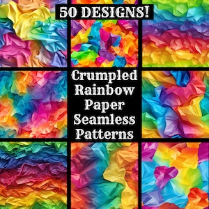 Crumpled Rainbow Paper Seamless Digital Paper, Printable Scrapbook ...