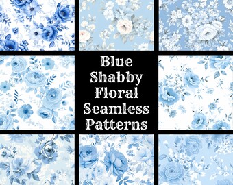 Blue Shabby Floral Seamless Patterns: Scrapbook Paper (Digital Download)
