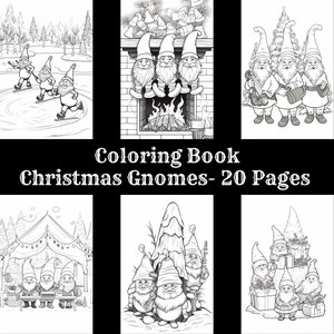Christmas Gnomes Printable Adult Coloring Pages Kids Coloring Pages Instant Download Grayscale Illustration PDF Coloring Sheet Coloring Book