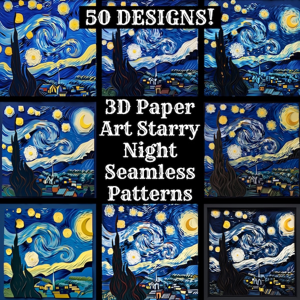 3D Paper Art Starry Night Seamless Digital Paper, Printable Scrapbook Paper Seamless Textures, Digital Instant Download 3D Starry Night Wrap