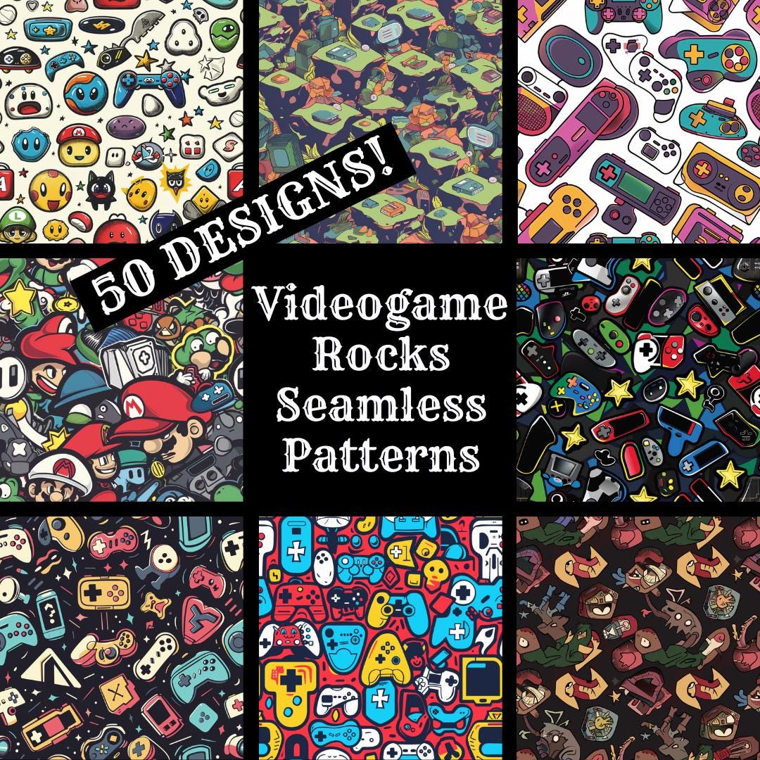 Videogame Rocks Seamless Digital Paper, Printable Scrapbook Paper ...