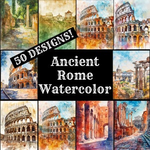 Carta per diario con acquerello dell'antica Roma, carta stampabile per acquerello dell'antica Roma, forniture per diario con acquerello dell'antica Roma, inserti per diario