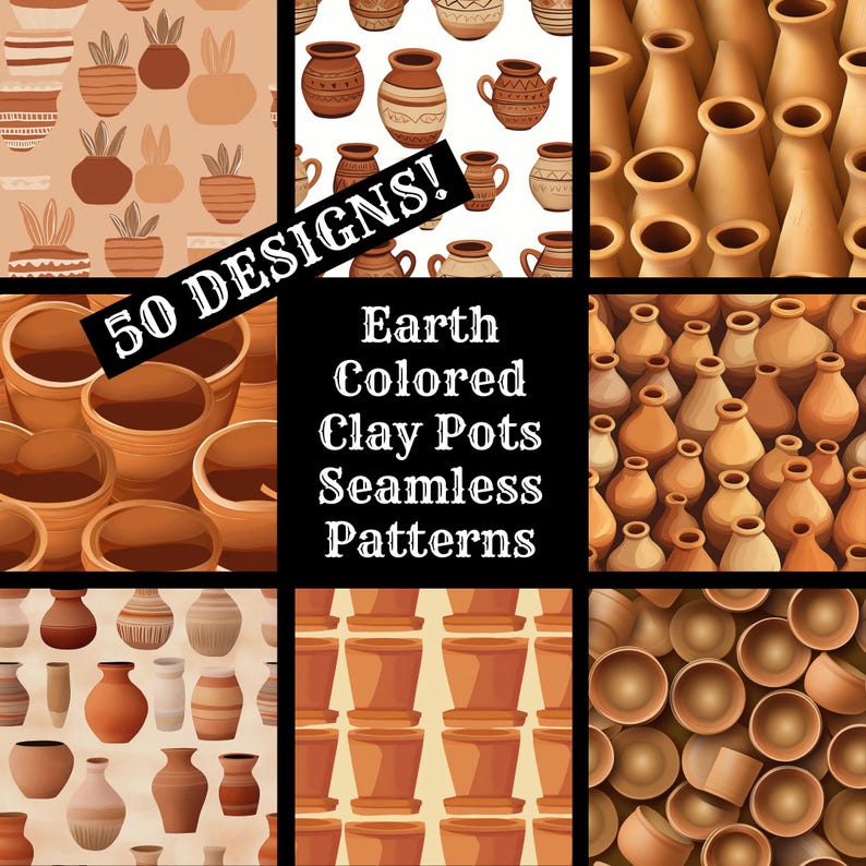 Earth Colored Clay Pots Seamless Digital Paper, Printable Scrapbook