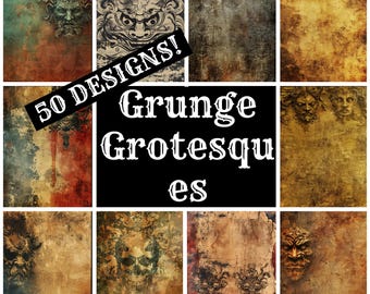 Grunge Grotesques Journal Paper: Vintage Scrapbook Inserts (PNG Digital Download)