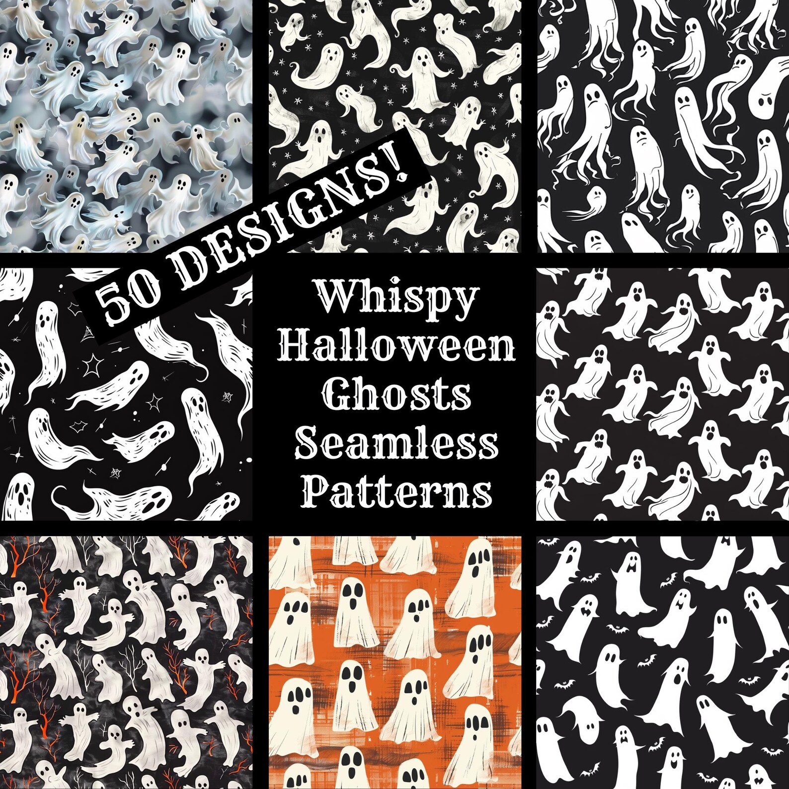Halloween Ghost Seamless Pattern: 50 PNG Digital Papers (digital ...