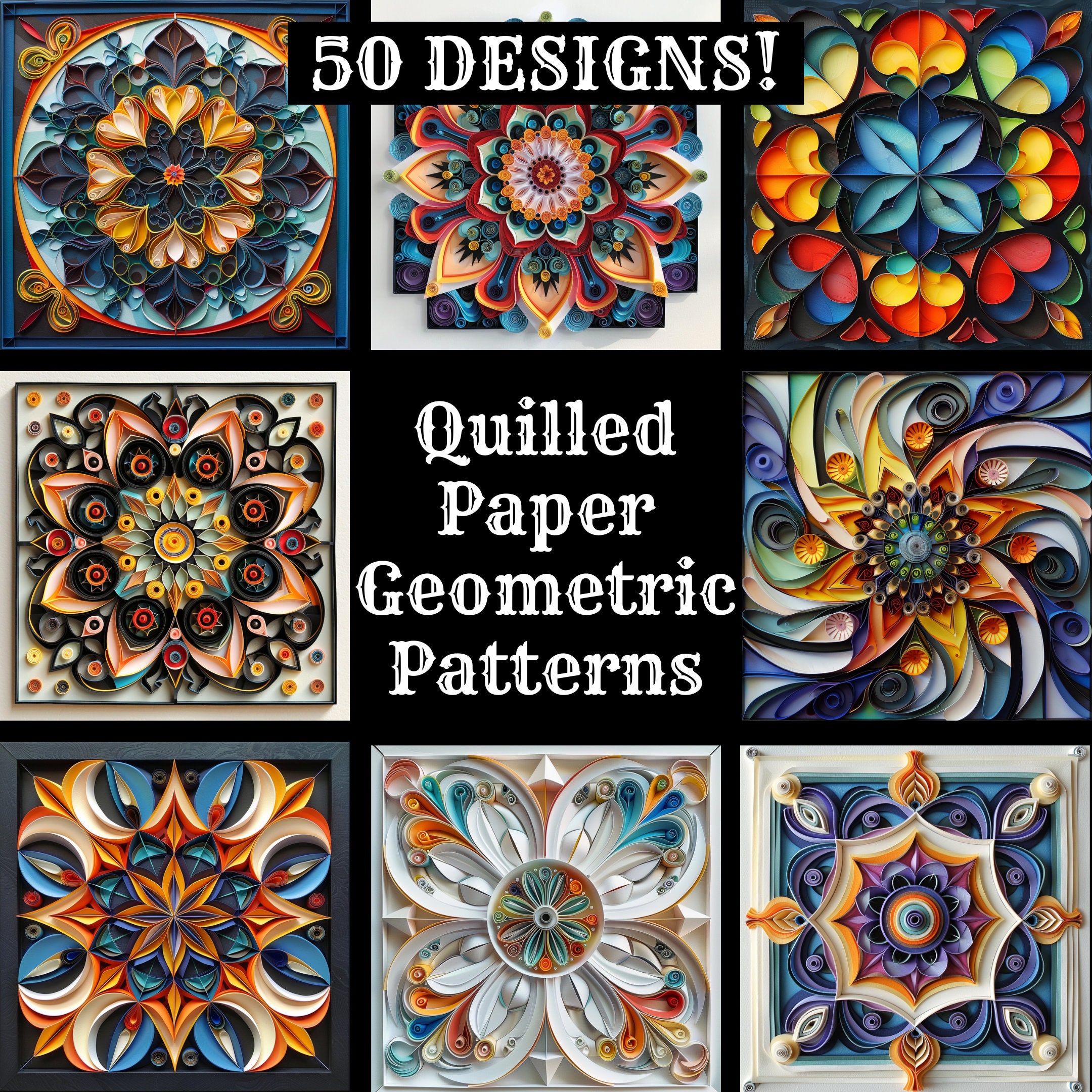 Shape Patterned Paper Quilled Paper Geometric Patterns: High Resolution Digital Paper (PNG ...