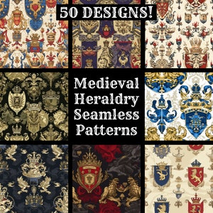 Medieval Heraldry Seamless Digital Paper, Printable Scrapbook Paper Seamless Textures, Digital Instant Download Medieval Heraldry Background