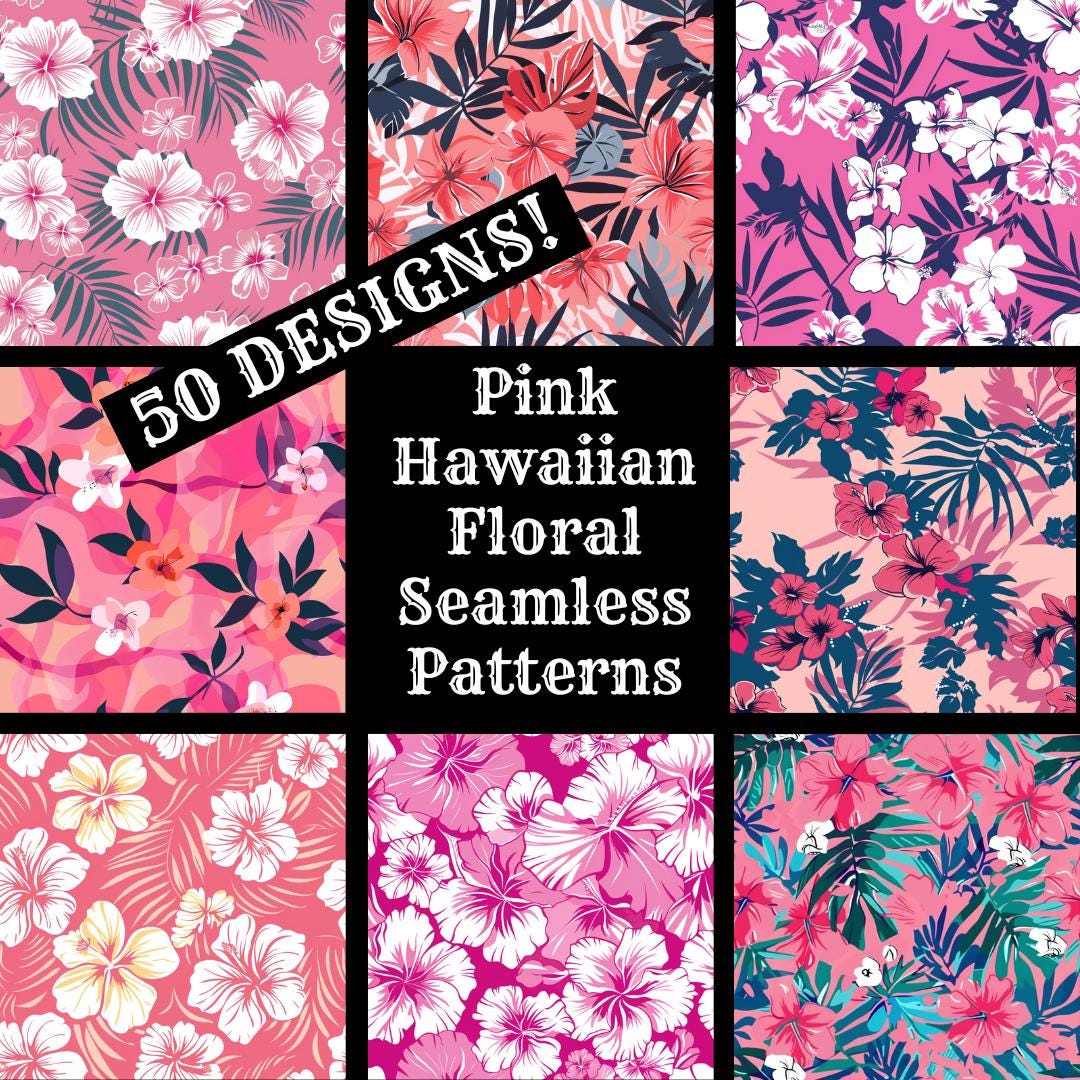 Pink Hawaiian Floral Seamless Pattern: Digital Paper (PNG, 300 Dpi) - Etsy