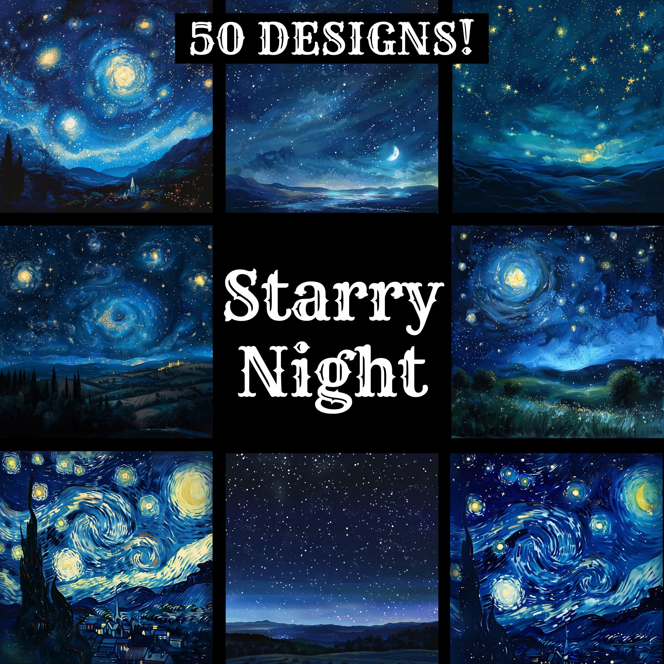 Starry Night Paper, Starry Night Printable Paper, Vintage Starry Night ...