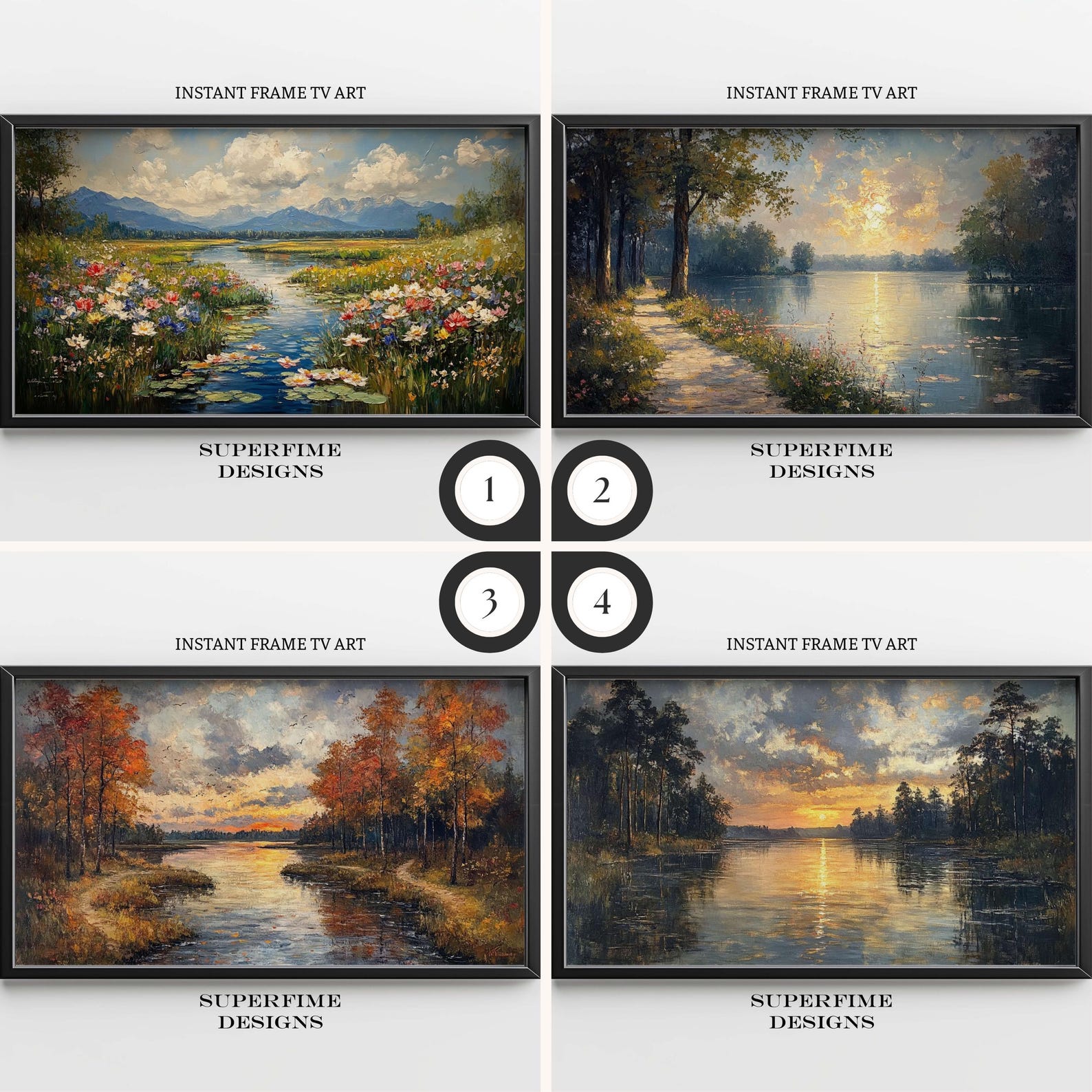 Frame TV Art Vintage River Landscape DIGITAL Painting French Country