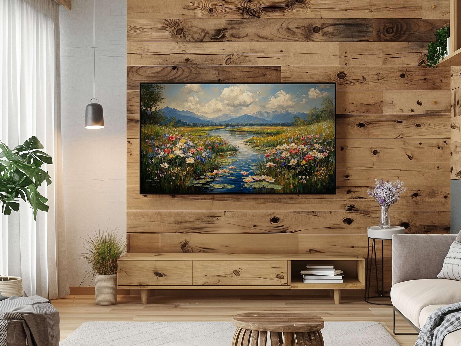 Frame TV Art Vintage River Landscape DIGITAL Painting French Country