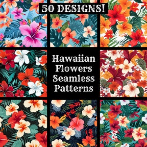 Hawaiian Flowers Seamless Digital Paper, Printable Scrapbook Paper Seamless Textures, Digital Instant Download Seamless Hawaiian Flowers