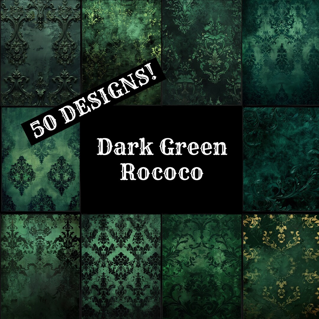 Dark Green Rococo Digital Paper: 50 PNG Designs (digital Download) - Etsy
