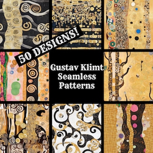 Gustav Klimt Seamless Digital Paper, Gustav Klimt Printable Scrapbook Paper Seamless Textures, Digital Instant Download