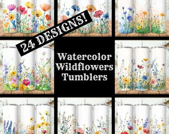 Watercolor Wildflowers Tumbler Wrap Bundle: 24 Designs (Digital Download)