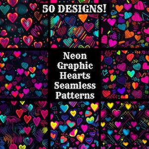 Neon grafische harten naadloos digitaal papier, afdrukbaar plakboekpapier naadloze texturen, digitale Instant Download grafische neon harten papier