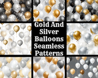 Gold & Silver Balloons Seamless Paper: Printable Textures (Digital Download)