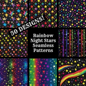 Rainbow Night Stars naadloos digitaal papier, afdrukbaar plakboek, naadloze texturen, digitale Instant Download