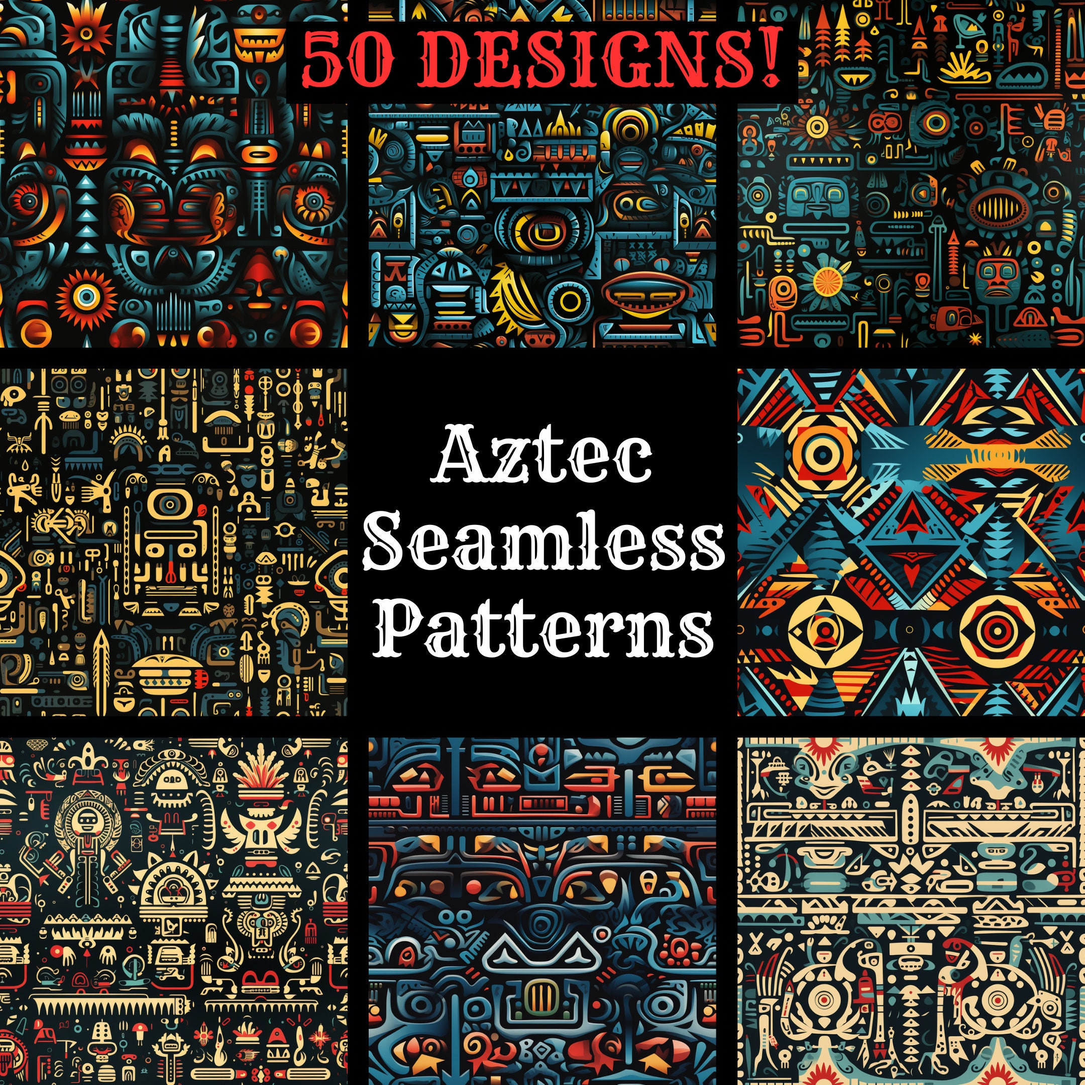 Aztec Seamless Pattern Digital Paper: 50 Pack Bundle (PNG, 300 Dpi) - Etsy