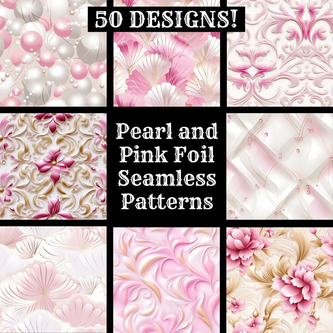 Pearl & Pink Foil Seamless Patterns: 50 PNG Digital Papers (digital ...
