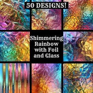 Schimmernder Regenbogen mit Folie und Glaspapier, foliendruckbares Papier, Schimmernder Regenbogen mit Folie und Glas, Journaleinsatz