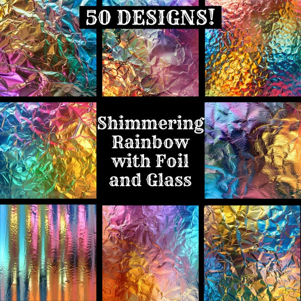 Shimmering Rainbow with Foil and Glass Paper, Foil Printable Paper, Shimmering Rainbow with Foil and Glass  Journal Supplies, Journal Insert