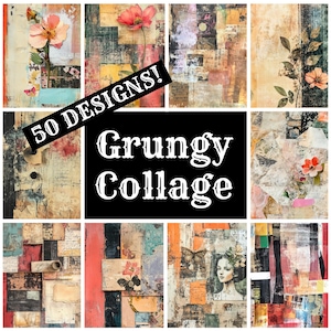 Grungy Collage Journal Paper, Grungy Collage Printable Paper, Vintage Journal Supplies, Journal Inserts