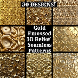 Carta digitale senza giunte in rilievo 3D in rilievo oro, texture senza giunte di carta scrapbook stampabile, download istantaneo digitale Rilievo in rilievo oro