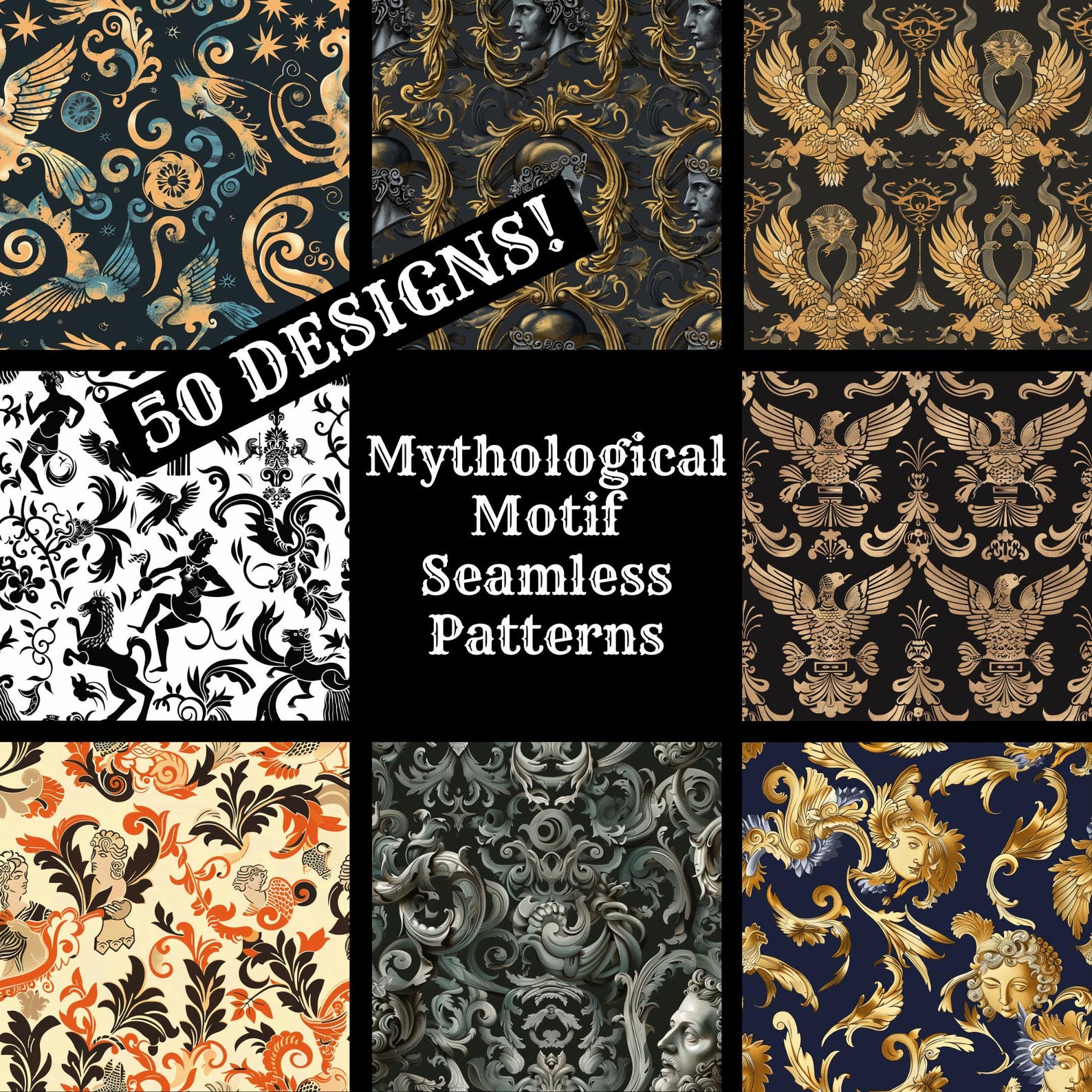 Mythological Seamless Pattern: Printable Scrapbook Paper (digital ...