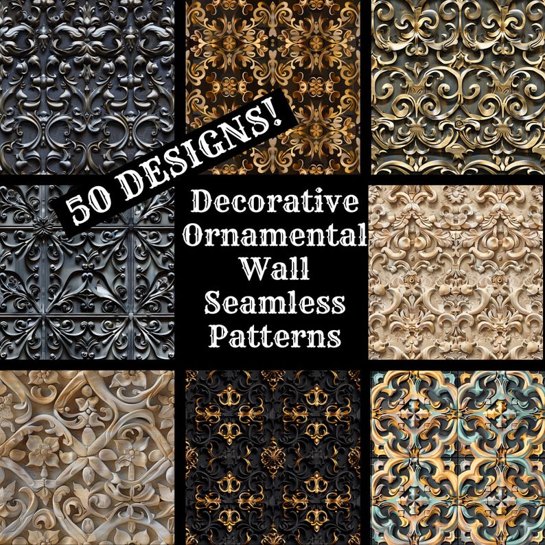 Decorative Ornamental Wall Seamless Digital Paper, Printable Scrapbook