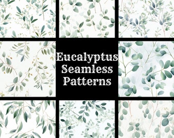 Eucalyptus Seamless Pattern: 50 PNG Digital Papers (Digital Download)
