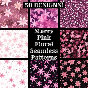 Starry Pink Floral Seamless Digital Paper Printable Scrapbook Paper Seamless Textures Digital Instant Download Starry Pink Floral Background