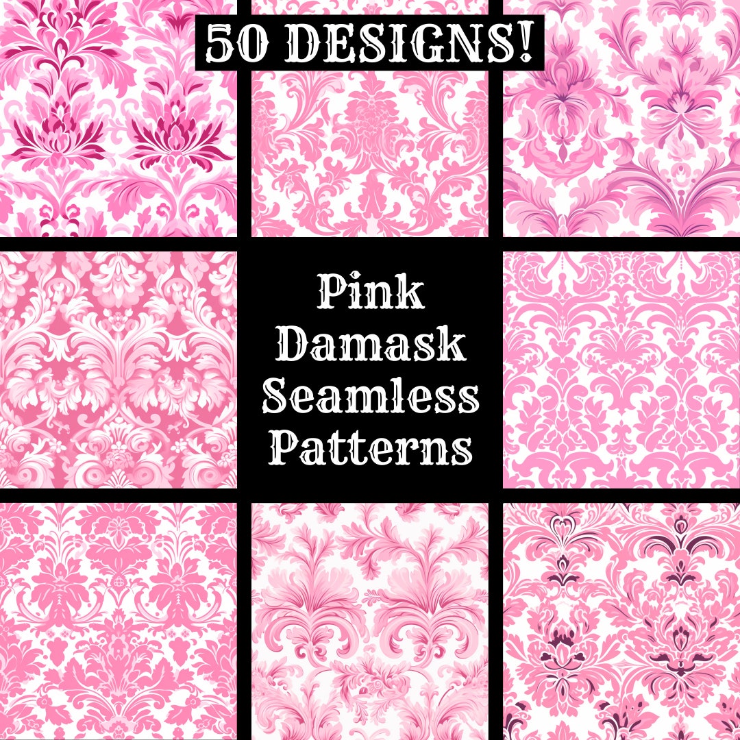 Pink Damask Seamless Patterns: 50 Digital Papers (PNG, 300 Dpi ...