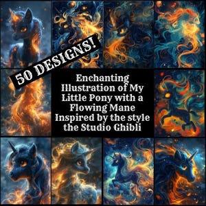 Enchanting Illustration of My Little Pony with a Flowing Mane Inspired by the style the Studio Ghibli Journal Paper, Printable Paper