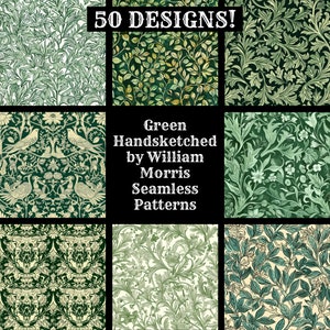 Grüne Handskizze von William Morris Nahtloses digitales Papier, druckbares Scrapbook Papier nahtlose Texturen, digitaler Sofort Download