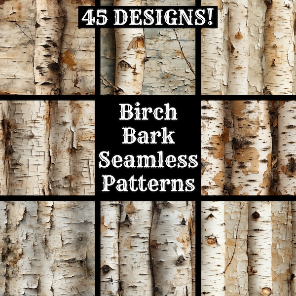 Birch Bark Seamless Digital Paper, Printable Scrapbook Paper Seamless Textures, Instant Download, Commercial Use Birch Bark Pattern Bundle