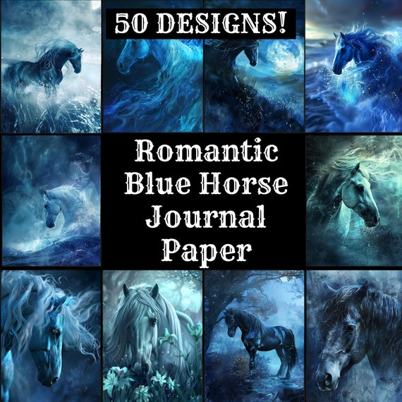 Romantic Blue Horse Journal Paper: Vintage Scrapbook Inserts (PNG Digital Download)