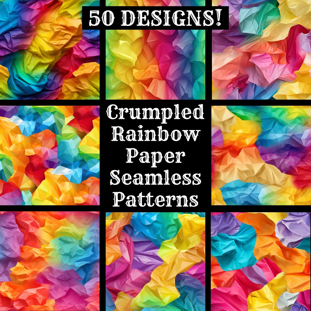 Crumpled Rainbow Paper Seamless Digital Paper, Printable Scrapbook ...