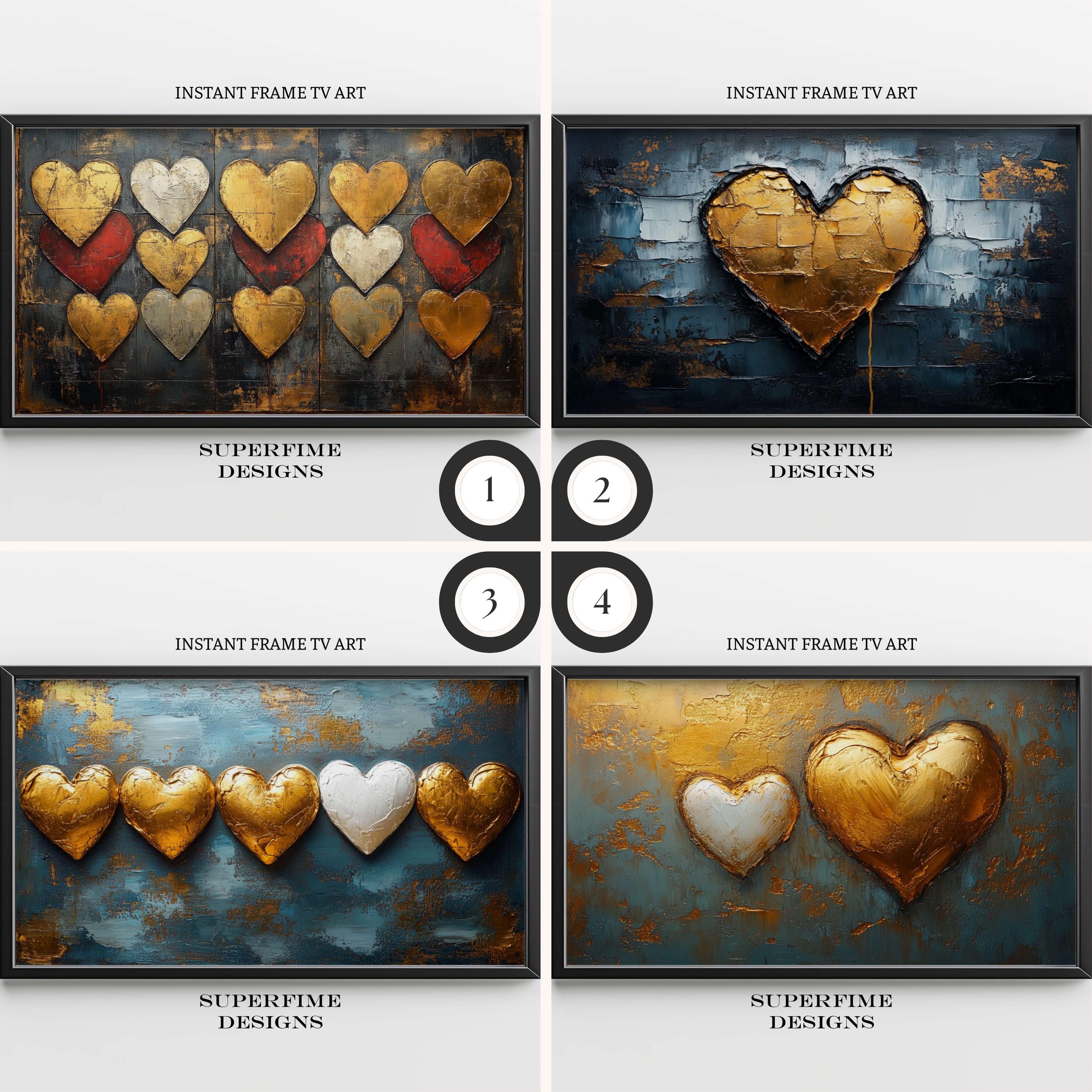 ゴールドハートフレームTVアート：モダンな風景のスクリーンセーバー