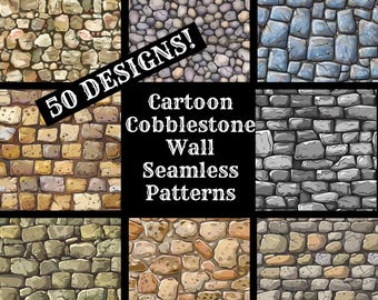 Cartoon Cobblestone Wall Seamless Digital Paper, Printable Scrapbook Paper Seamless Textures, Digital Instant Download