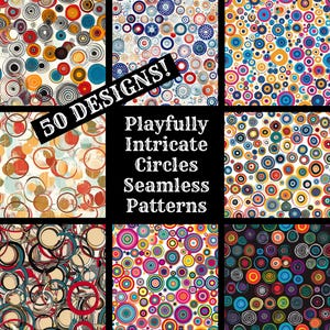 Intricate Circles Seamless Pattern: 50 Colorful Digital Papers (Digital Download)