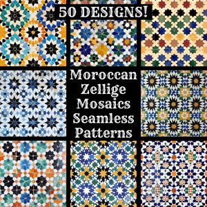 Moroccan Zellige Mosaics Seamless Digital Paper, Printable Scrapbook Paper Seamless Textures, Digital Instant Download Moroccan Mosaics