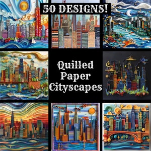 Carta Quilled Cityscapes Carta, Carta Quilled Cityscapes Stampabile Carta, Forniture per diario Quilled Cityscapes Carta, Inserti per diario
