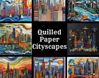 Quilled Paper Cityscapes: High Resolution Digital Paper (PNG)