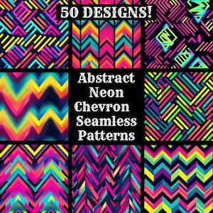 Abstrakta neon Chevron sömlösa mönster: 50 PNG digitala papper (digital nedladdning)
