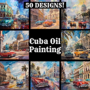 Papel de pintura a óleo de Cuba, papel para impressão de pintura a óleo de Cuba, pintura a óleo de Cuba vintage, suprimentos de diário de pintura a óleo de Cuba, inserções de diário