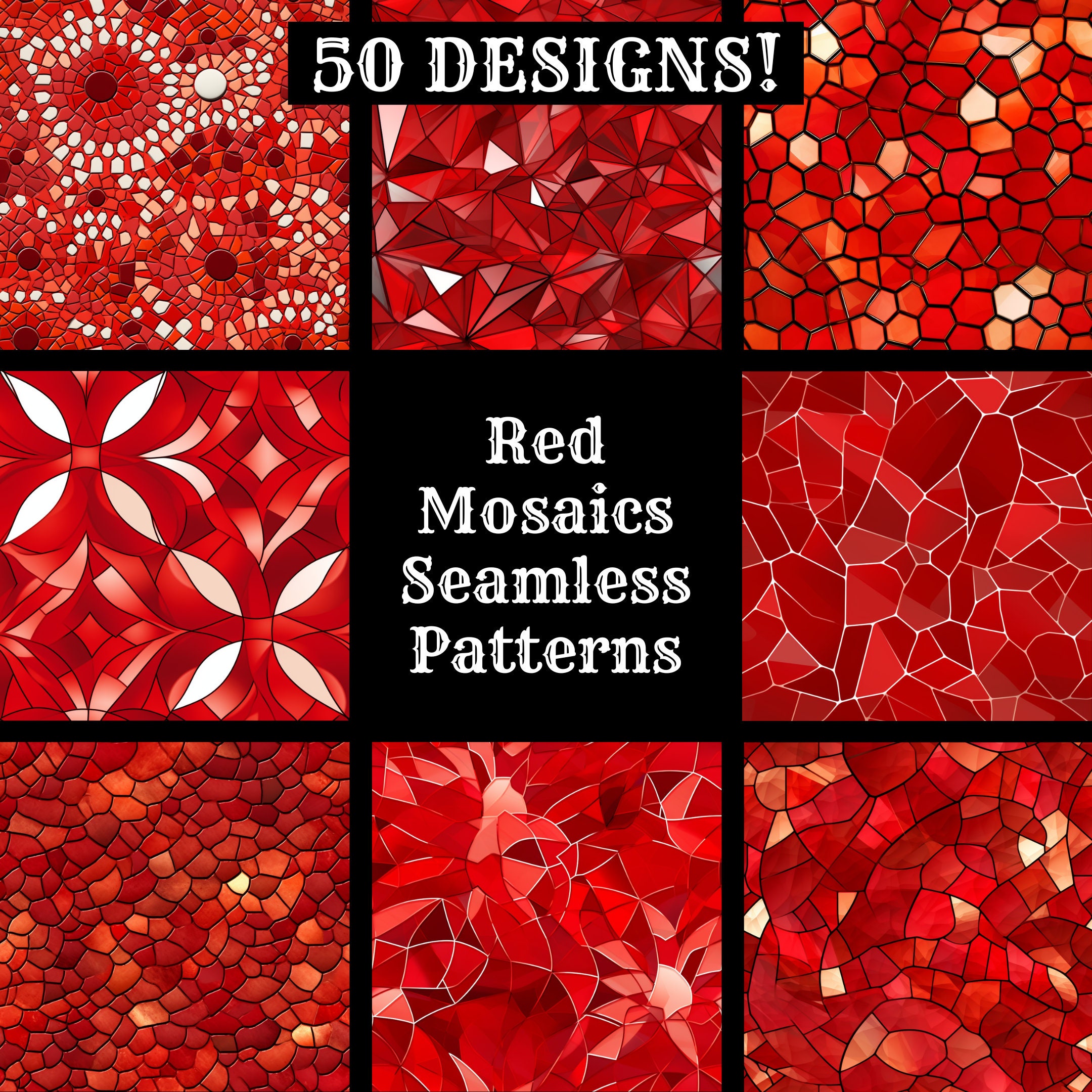 Red Mosaic Seamless Patterns: 50 PNG Digital Papers (digital Download ...
