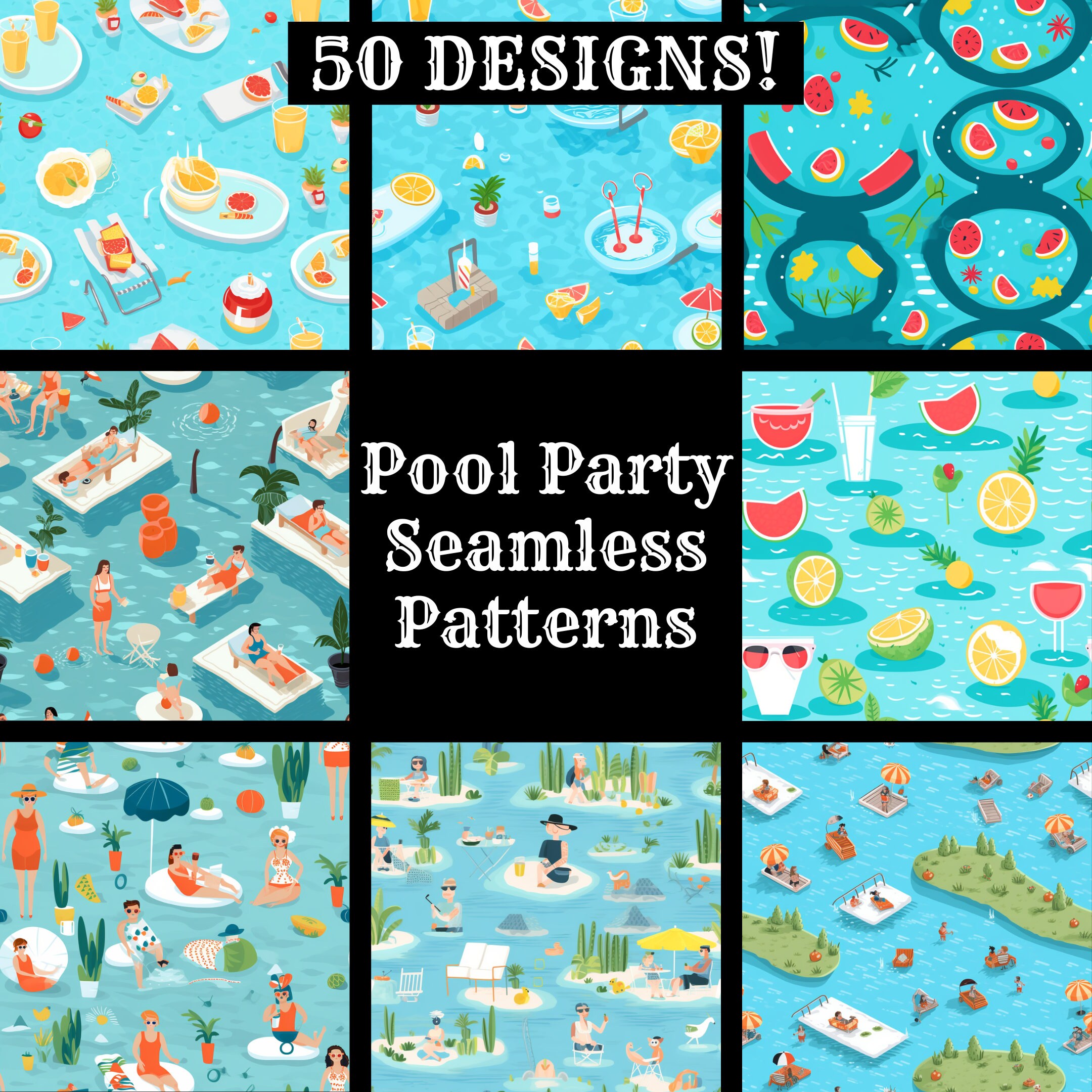 Pool Party Seamless Pattern: 50 PNG Digital Papers (digital Download ...