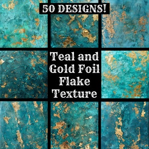 Papier mit blaugrüner und goldener Folienflockenstruktur, bedruckbares Papier in Blaugrün und Gold, Journalzubehör mit blaugrüner und goldener Folienflockenstruktur, Journaleinlagen
