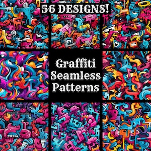 Graffiti Seamless Digital Paper, Printable Scrapbook Paper Seamless Textures, Instant Download, Commercial Use Graffiti Pattern Bundle Pack